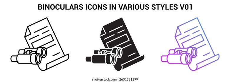 Binoculars icon represented by Binoculars simple symbol Line, Filled, Gradient style.