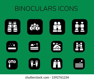 binoculars icon set. 12 filled binoculars icons.  Simple modern icons such as: Binoculars, Sea