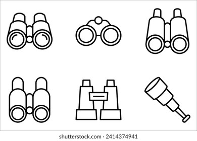 Fernglas-Symbolsatz. schwarz auf weißem Hintergrund.
