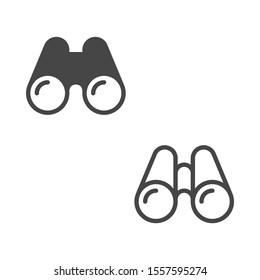 Binoculars icon. Set of binoculars icons in flat and outline design style isolated on white background. Vector EPS10.