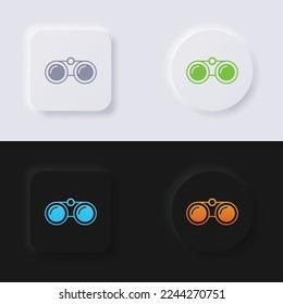 Juego de iconos binoculares, botón de neumorfismo Multicolor diseño de interfaz de usuario suave para diseño web, interfaz de usuario de aplicación y más, botón, vector.