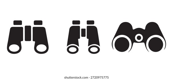 Conjunto de iconos de binoculares. Herramientas de observación, exploración y visión en Silhouette.