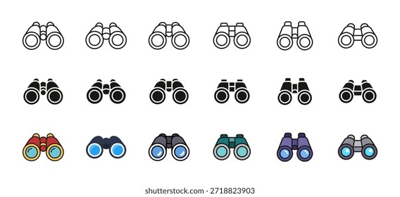 Conjunto de ícones binóculos. Símbolo do dispositivo ótico de observação. Ilustração de visão e ampliação para pesquisa, vigilância, exploração, monitoramento ou visualização de conceitos.