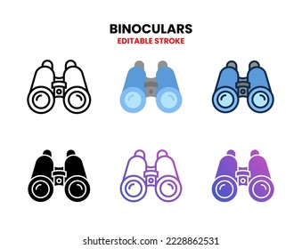 Binoculars icon set vector line, outline, glyph, filled line, flat color, line and flat gradient. Editable stroke and pixel perfect. Can used for digital product, presentation, UI and many more.