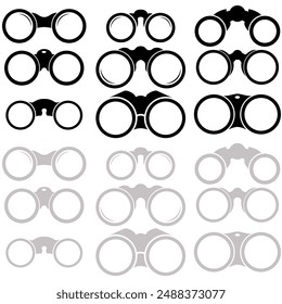 Binoculars icon sheets. Discovery symbol design collection