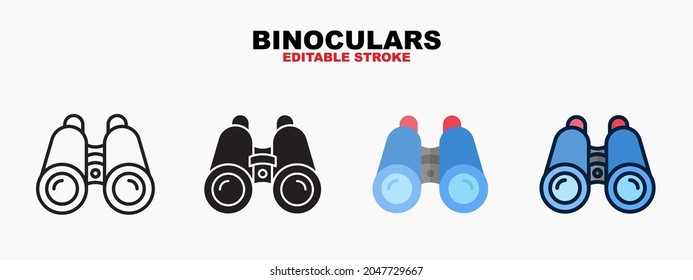 Binoculars icon symbol set of outline, solid, flat and filled outline style. Isolated on white background. Editable stroke. Can be used for web, mobile, ui and more.