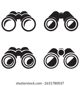 Fernglas-Symbol, Vektorsatz. Schwarze Silhouette. mit weißem Hintergrund

