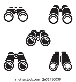 Conjunto de Vectores de iconos de binoculares. Silueta negra del Vector. con el fondo blanco
