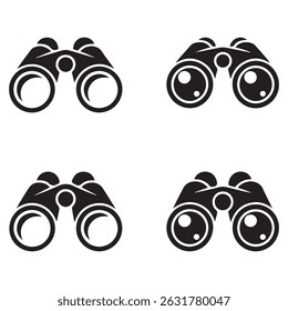 Conjunto de Vectores de iconos de binoculares. Silueta negra del Vector. con el fondo blanco
