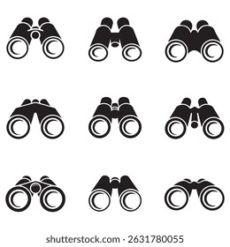 Binoculars icon vector set. Vector black silhouette. with white background
