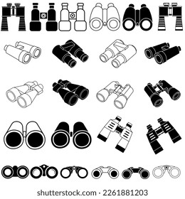 Binokulars Symbol Vektorset. Sehen Sie sich Illustrationszeichenkollektion an. Glas-Symbol oder -Logo.