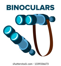 Binoculars Icon Vector. With Strap. Isolated Flat Cartoon Illustration