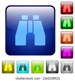 Binoculars icons in rounded square color glossy button set