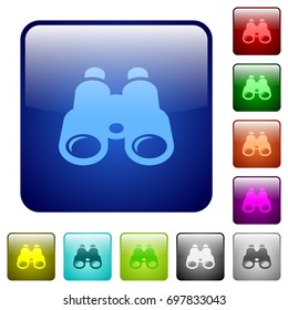 Binoculars icons in rounded square color glossy button set
