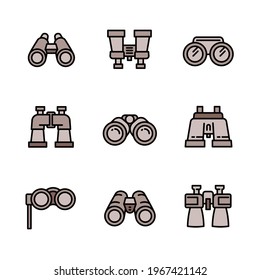 Binoculars icons set. Outline set of binoculars vector icons for web design isolated on white background