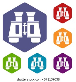  Binoculars icons set rhombus in different colors isolated on white background