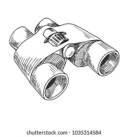 Binokulare einzeln auf weißem Hintergrund. Vektorgrafik eines Skizzenstils.