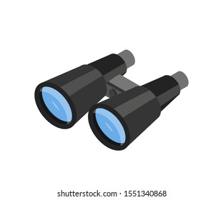 Binoculars isometric vector illustration. Optical equipment with magnifying lens isolated on white background. Explorers tool, tourist gadget. Surveillance and observation symbol sticker