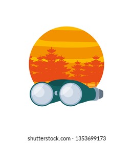 binoculars with landscape isolated icon