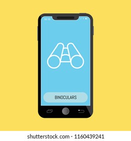 Binoculars Line Icon on Mobile Screen.