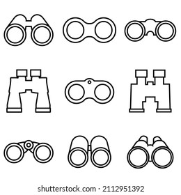 Icono de línea de binoculares, logo del contorno del vector aislado en fondo blanco