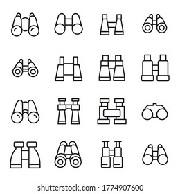 Binoculars line icons set. Stroke vector elements for trendy design. Simple pictograms for mobile concept and web apps. Vector line icons isolated on a white background.