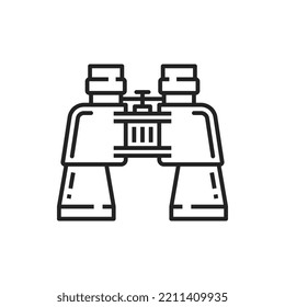 Binoculars linear icon isolated outline spy symbol. Vector exploration and discovery, optical equipment, navigation concept. Field glasses two mounted telescopes and aligned to point in one direction