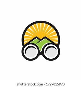 Binoculars Logo Design, Mountain Vector Logo