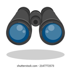Binoculars look ahead. Search for objects in area. Search, purposeful look into the future. Cartoon vector isolated on white background