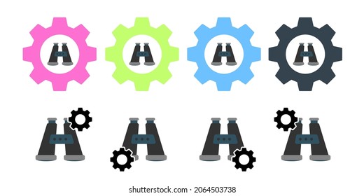 Binokulare, Look, Suche, Vektorsymbol in der Zahnradsatz-Illustration für ui und ux, Website oder mobile Anwendung