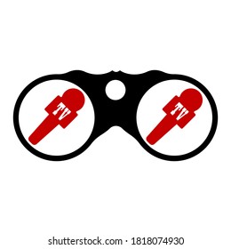 Binoculars and microphone tv black on white background, sign for design, vector illustration