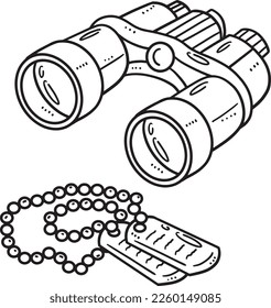 Binoculars and Military Dog Tag Isolated Coloring