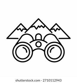 Binoculars and mountains adventure line icon