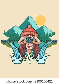 binoculars mountains print vector illustration
