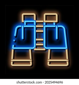 Binoculars neon light sign vector. Glowing bright icon Binoculars sign. transparent symbol illustration