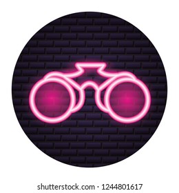 binoculars object neon brick wall