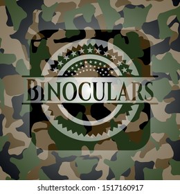 Binoculars on camouflaged texture. Vector Illustration. Detailed.