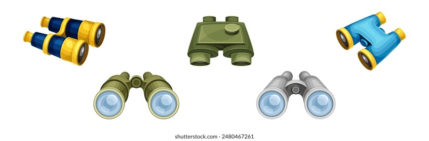 Binoculars as Optical Instrument for Viewing Distant Object Vector Set