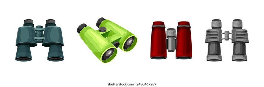 Binoculars as Optical Instrument for Viewing Distant Object Vector Set