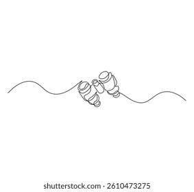 Binoculars outline drawing illustration. Continuous line draw of military equipment vector. 