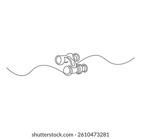 Binoculars outline drawing illustration. Continuous line draw of military equipment vector. 