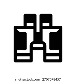 Prismáticos. Icono de Vector de trazo delineado con detalles rellenos de negro.