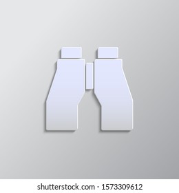 Binoculars paper style, vector icon. Grey color vector background