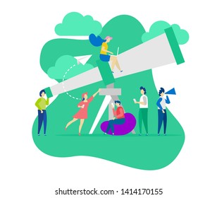 binoculars people illustration concept, people see and find via telescope , can use for, landing page, template, ui, web, mobile app, poster, banner, flyer, homepage