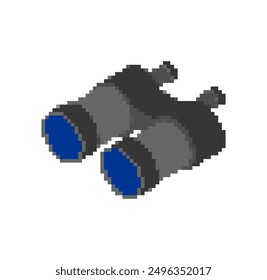 Binoculars pixel art. 8 bit optical instrument with lens for each eye 