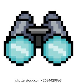 Binóculos com arte de pixel isolada sobre fundo branco