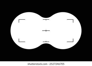 Quadro PDV de ponto de vista binóculos. Visão de mira do telescópio. Vista da lente do periscópio. Sobreposição de exibição de espião. Olhe através das lentes. Ilustração vetorial.