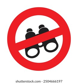 Binoculars in red circle. Binoculars ban, do not search icon, do not spy