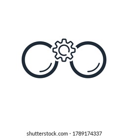 Binoculars. Review settings system. Vector linear icon isolated on white background.
