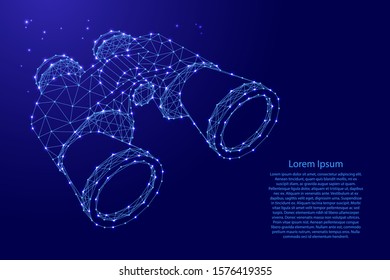 Binoculars, search concept from futuristic polygonal blue lines and glowing stars for banner, poster, greeting card. Vector illustration.